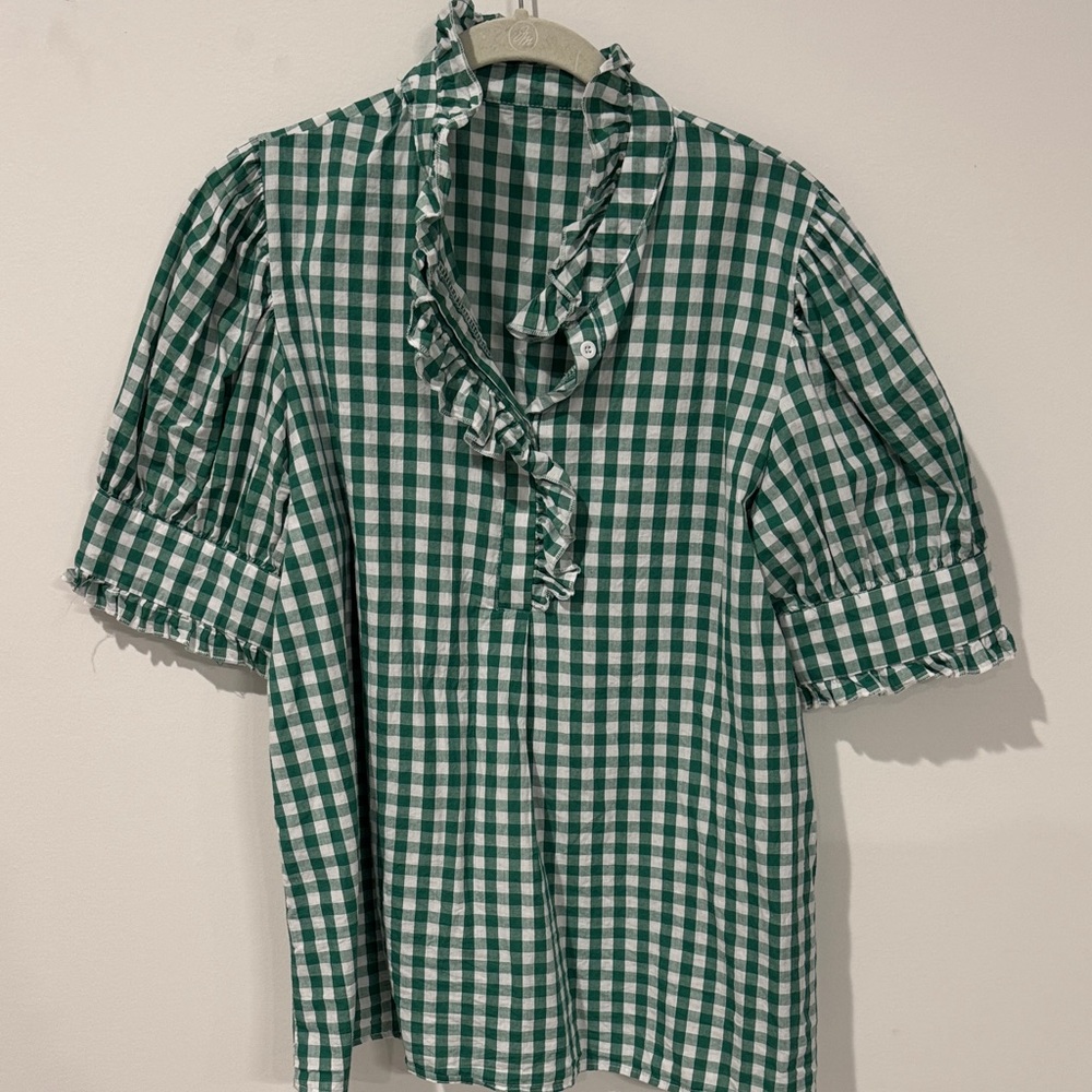 Trendy Boutique Green Plaid Ruffle Top